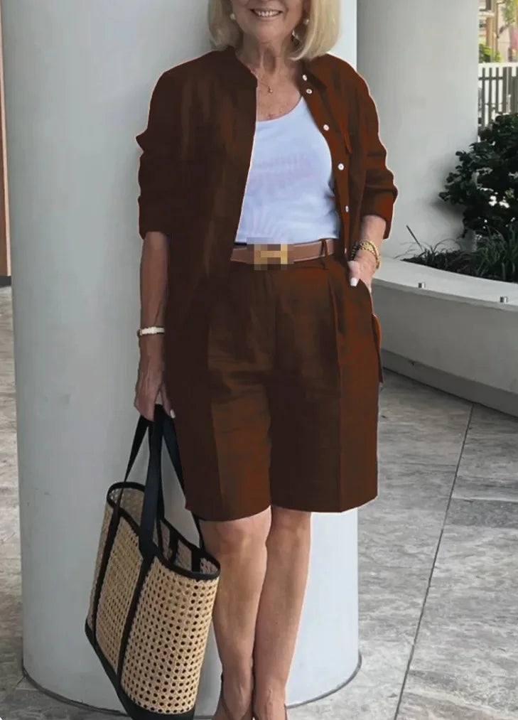 Casual Women Suit Long Sleeve Shirt + High Waist Crotch Pants Sets Two Piece Set Solid Women's Outfit Spring Autumn 2-piece Set