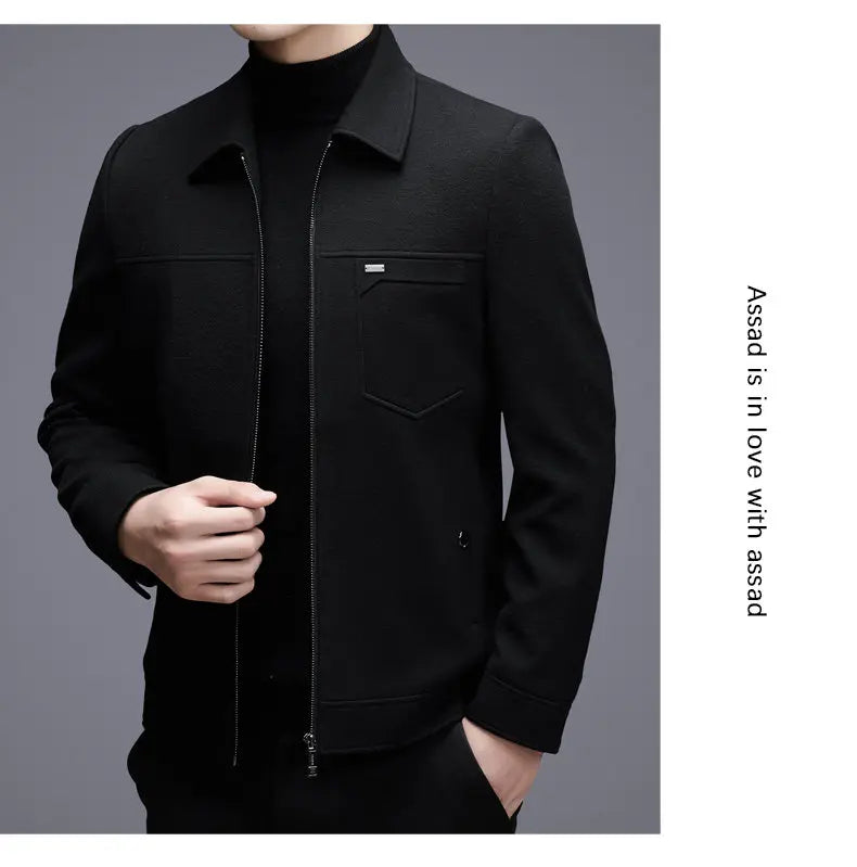 Men's woolen jacket, fashionable short style for middle-aged men's autumn and winter, lapel wool warm coat, thickened top for da