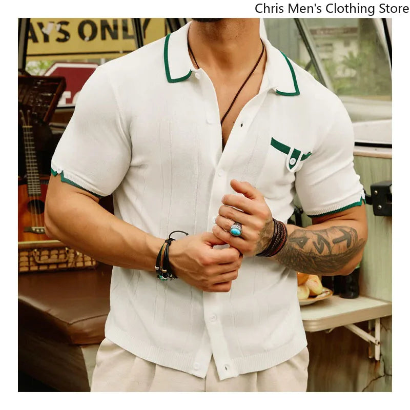High-quality Knitted Shirts for Men, Business Casual Tops,Skin-friendly Soft  Breathable Shirts, Light Luxury Commuting Clothing
