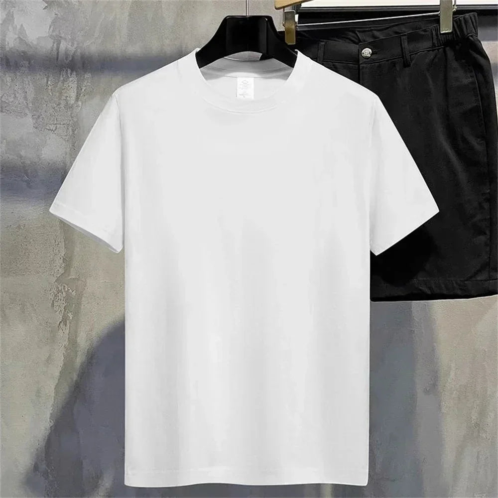 2025 New Men T Shirt Summer Cotton Tops Women Solid Color Blank Tshirts O-neck Round Collar Short-Sleeve Couple White Top Tees