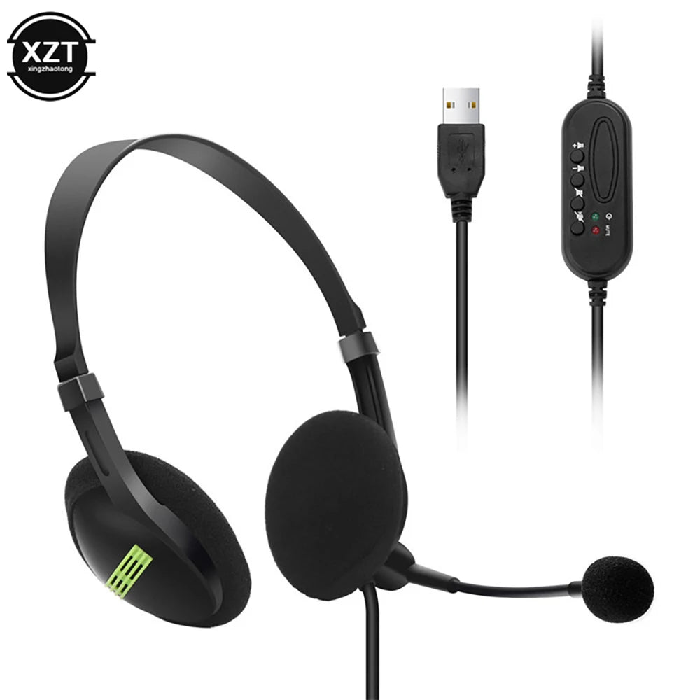 3.5mm Wired Headphones With Microphone Noise Cancelling Headset Business Call Center USB Earphone Helmet For Laptop PC Computer