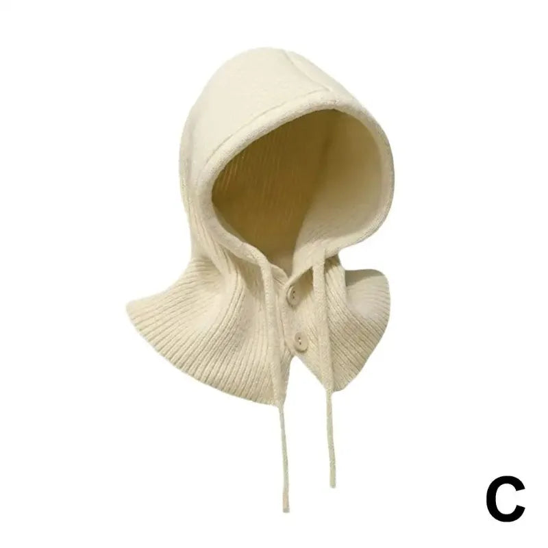 Winter Balaclava Hats for Women Unisex Knitted Hooded Caps Outdoor Warmer Drawstring Hat One-Piece Neck Collar Beanies Caps