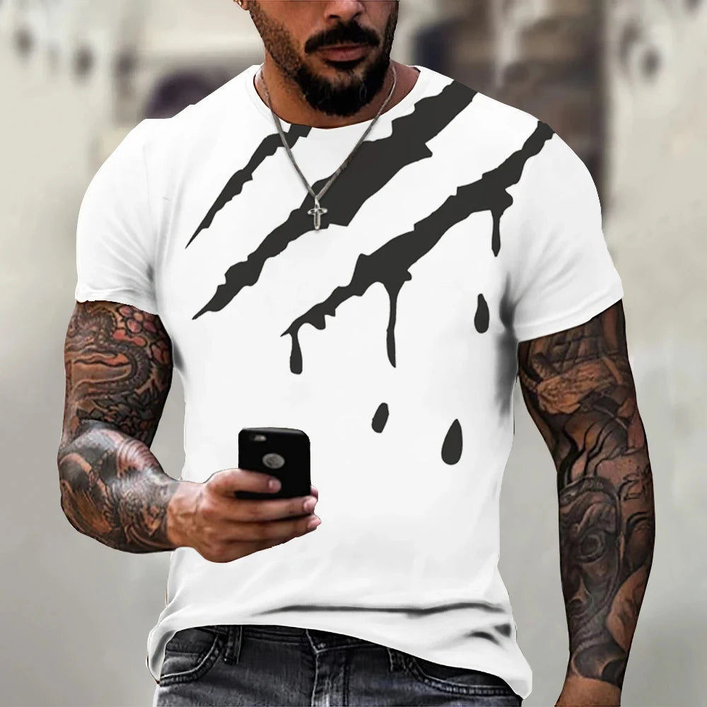 Men's T-shirt Trendy New Design Black And White Color Art 3D Printed Oversized Round Neck Tops Loose Casual Simple Style T Shirt
