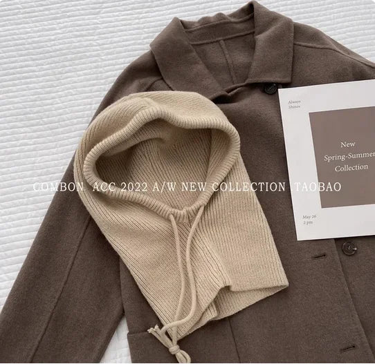 Winter Balaclava Hats For Men&Women Unisex Knitted Hooded Caps Outdoor Warmer Drawstring Hats One-Piece Neck Collar Beanies Cap