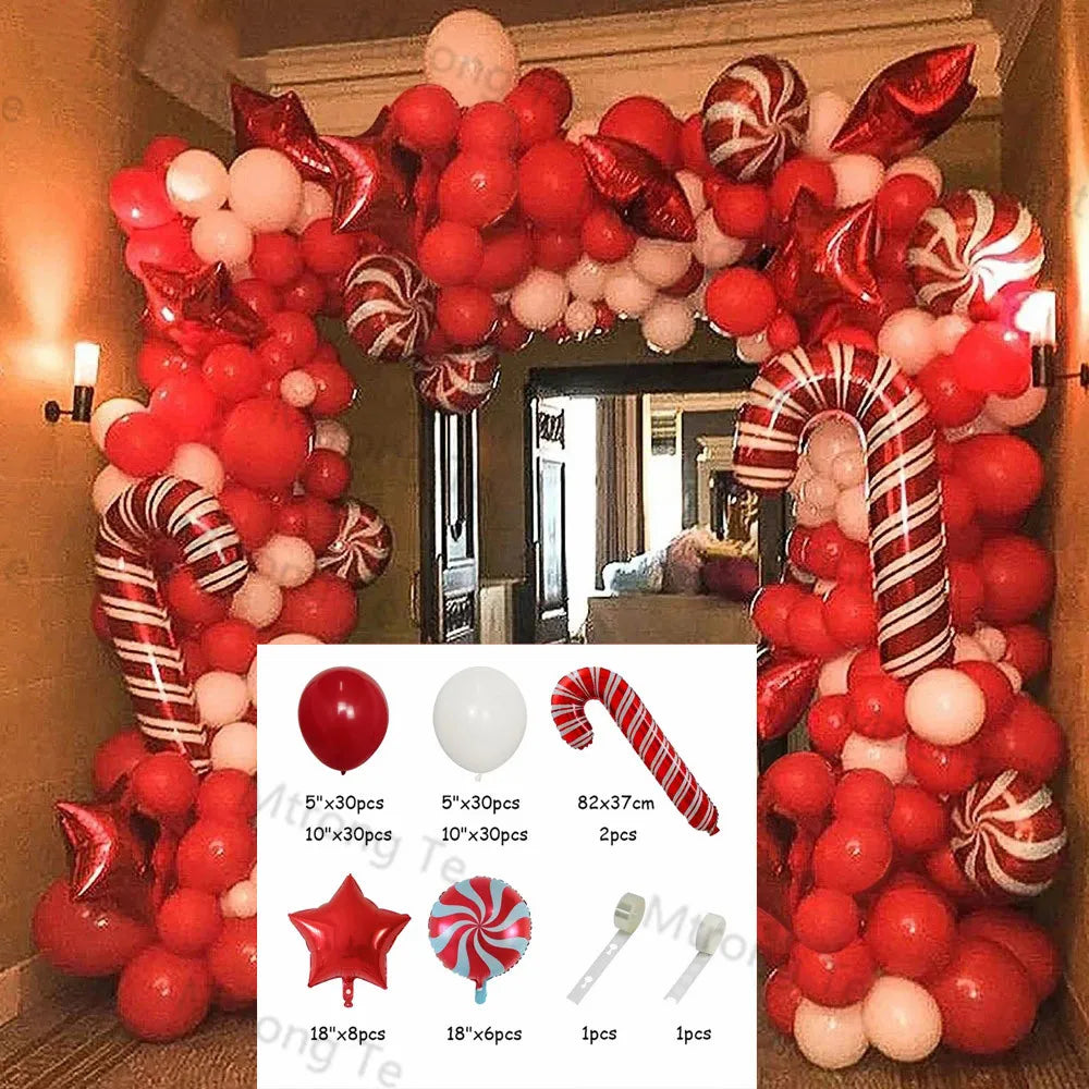 Christmas Decoration 2023 Balloon Red Green Arch Garland Kits Candy Balloons Santa Claus Merry Christmas Party New Year Decor