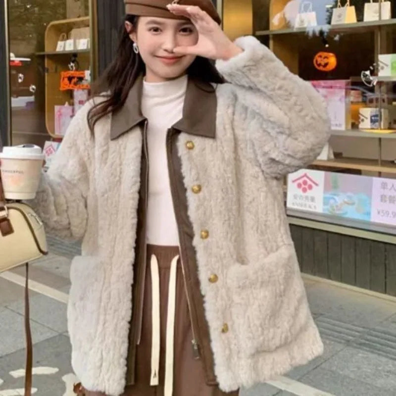 Women's Winter Jacket Little Fragrant Lamb Wool Coat Female Short Winter New Loose Thickened Mao Mao Top Cotton-padded Jacket