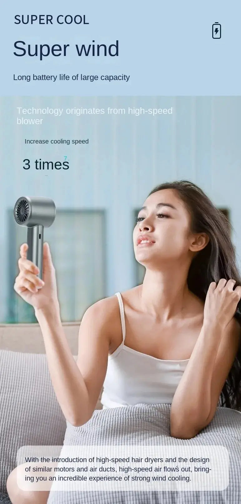 Portable Hand Fan , 120 Wind Speeds, Mini Bladeless Handheld Fan, USB Rechargeable Personal Highspeed Fans, Electric Eyelash Fan