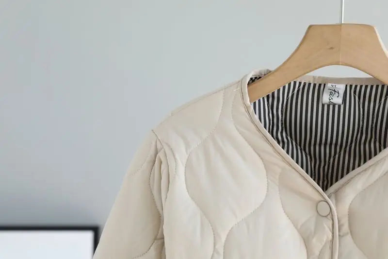 Autumn Winter Quilted Jacket Warm Women Parkas Lightweight Cotton-padded Jacket Long Sleeve Single-breasted Chic Coat Windproof