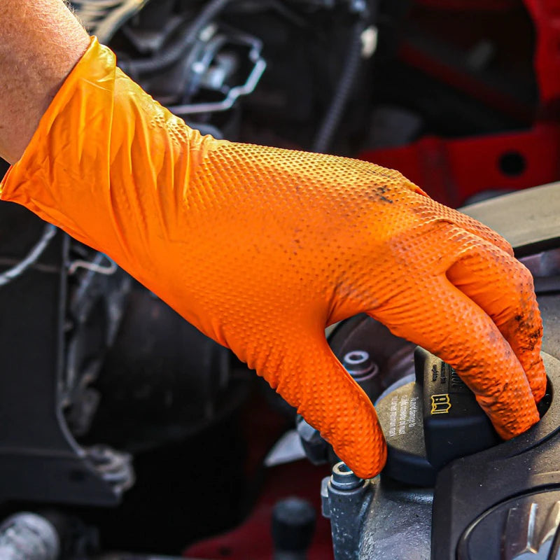 Heavy Duty Orange Nitrile Gloves 8Mil Industrial Disposable Gloves with Diamond Textured Grip for Mechanic Safety & Work Gloves