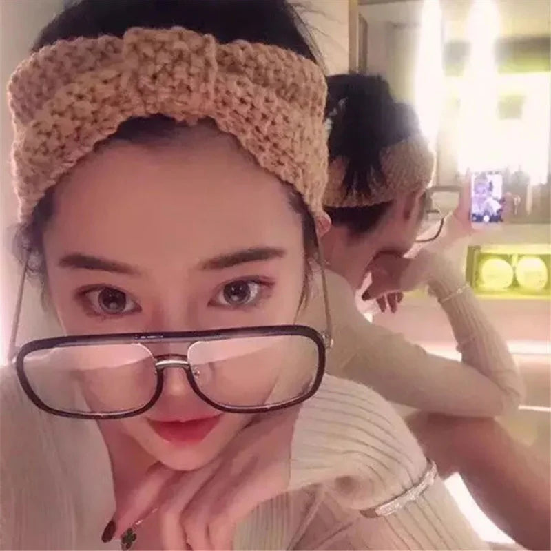 Winter Warm Knit Headbands For Women Knotted Crochet Elastic Hair Band Bandanas Handmade Turban Headwear Hair Accessories