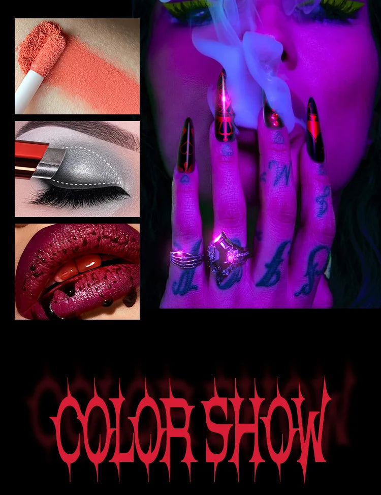 MLSMILE Halloween Makeup Set Eyeshadow Glitter Lip Glaze Fake Blood Wearing Armor 4pcs/set Festive Set Trick or Treat Cosmetics