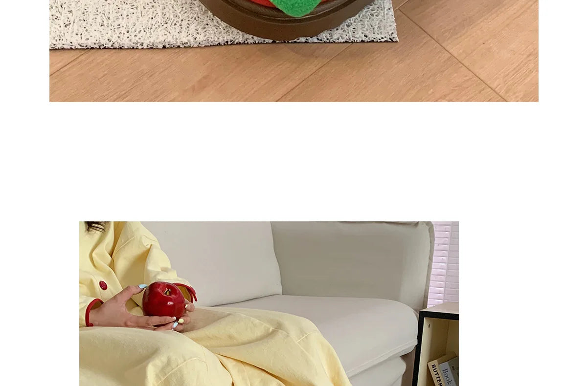 Women's Home Slippers Winter Warm Fuzzy Hamburger Slippers Funny Cute Indoor Rug Flat-Soled Home Shoes Plush Home Slippers