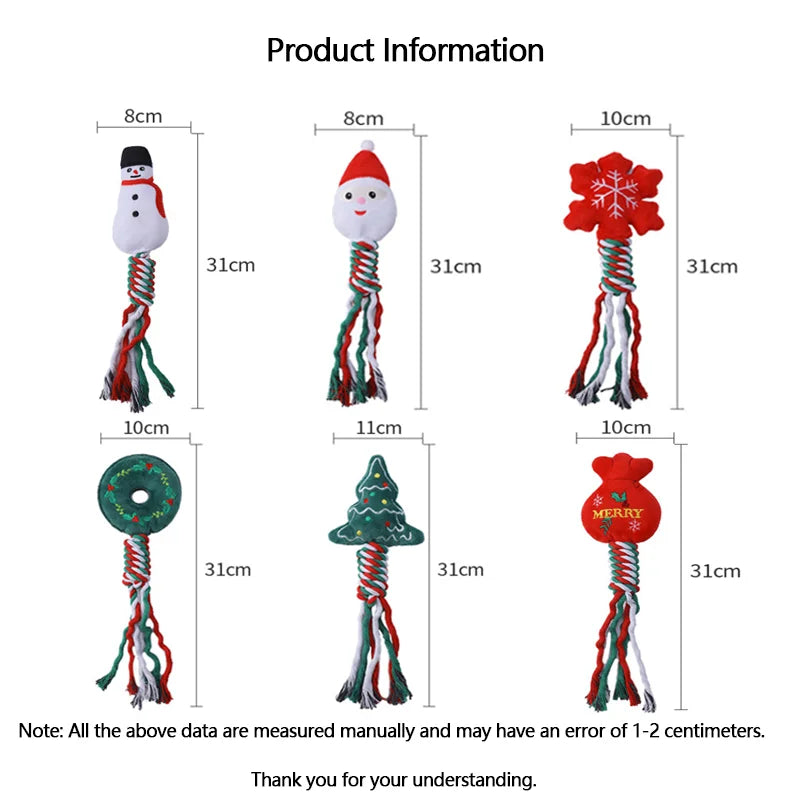 Christmas pet cat and dog toys, cartoon and cute, biting, sound-sounding, teething, knot toys, holiday party pet supplies