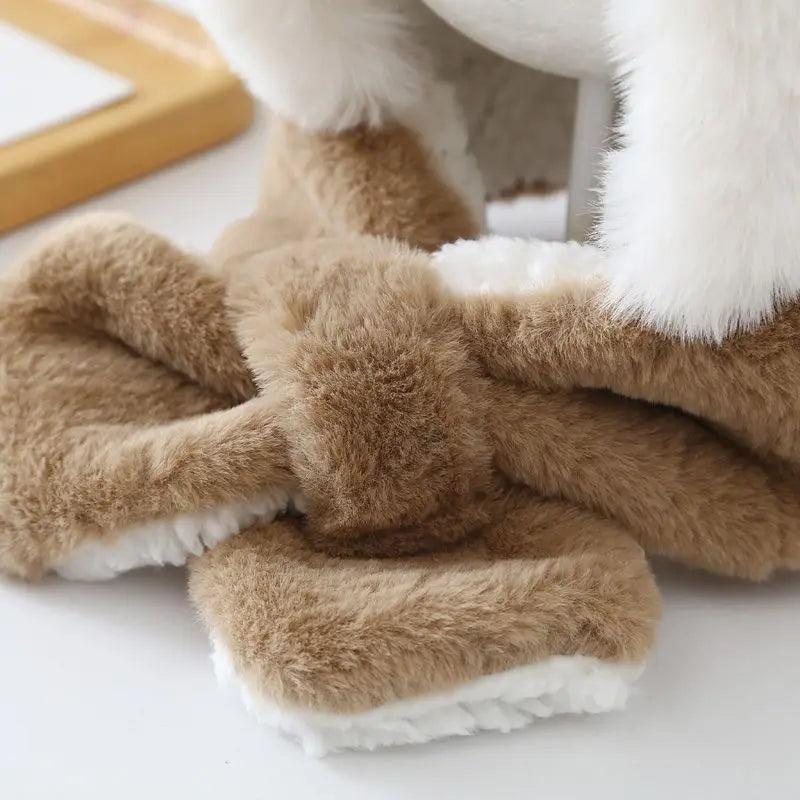 Winter Kids Hat for Boy Girl Cartoon Deer Antler Scarf One-Piece Faux Fur Baby Bonnet Thicken Infant Earflap Cute Christmas Gift