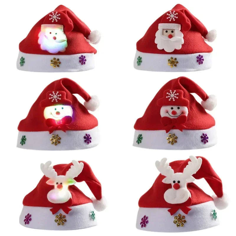 Hat New Year Costume Santa Claus Xmas Winter Gift Decor Christmas LED Hat New Year Cute Kids Adults Cap Navidad Children Girl