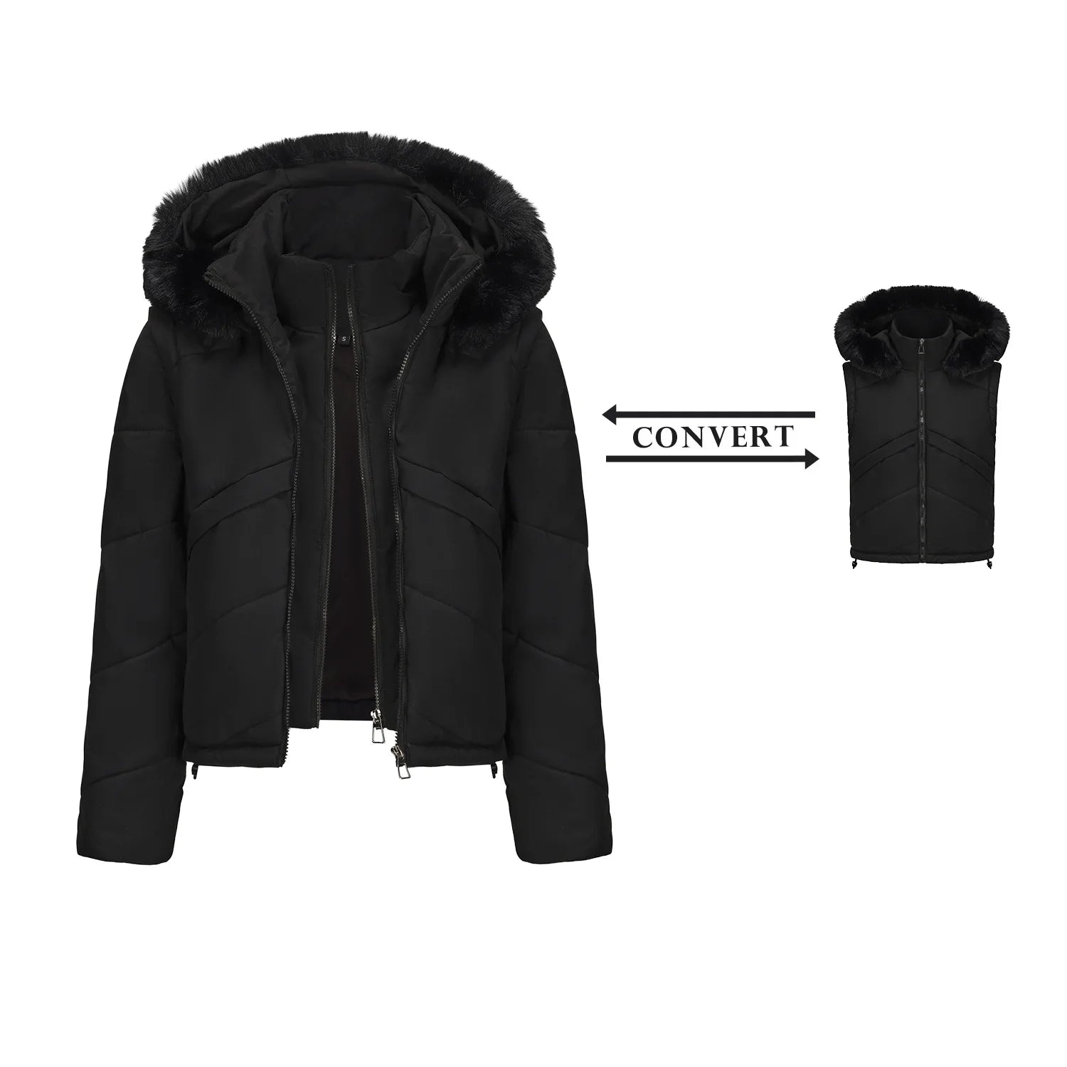 Women's jacket Faux 2pcs Cotton Padded Puffer jacket Hooded Winter Down Jackets Coats Parkas Detachable Sleeves Waistcoat HXY378