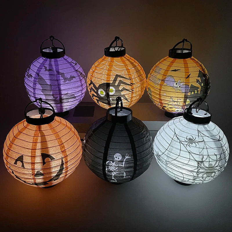Halloween LED Pumpkin Paper Lantern Spider Skull Bat Lantern Printing Hanging Lantern Festival Party Home Garden Outdoor Decor