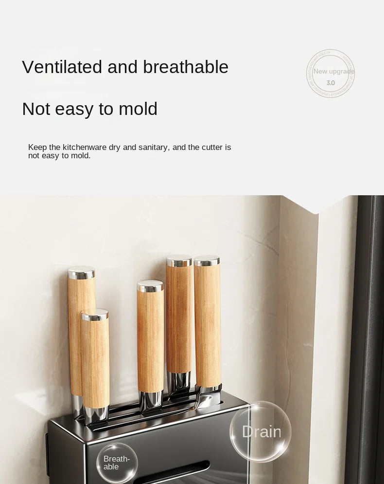 Kitchen knife holder, knife rack, non-perforation, wall-mounted storage box, kitchen organizer  kitchen items