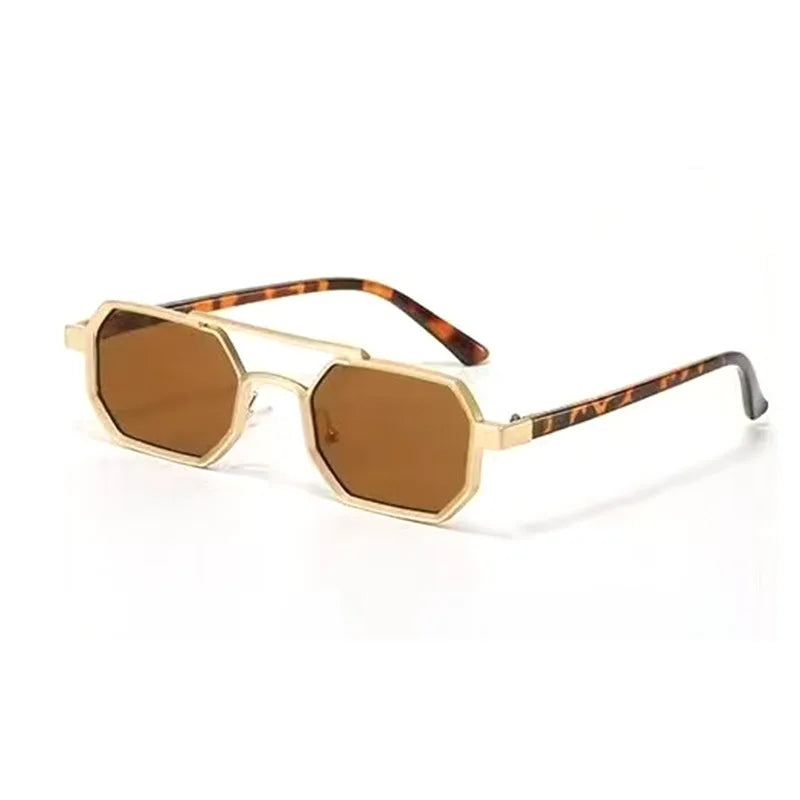 Stylish Metal Sunglasses with Dual-Tone Frame - Gradient Blue Lenses, Square Shape, Modern Fashion Accessory