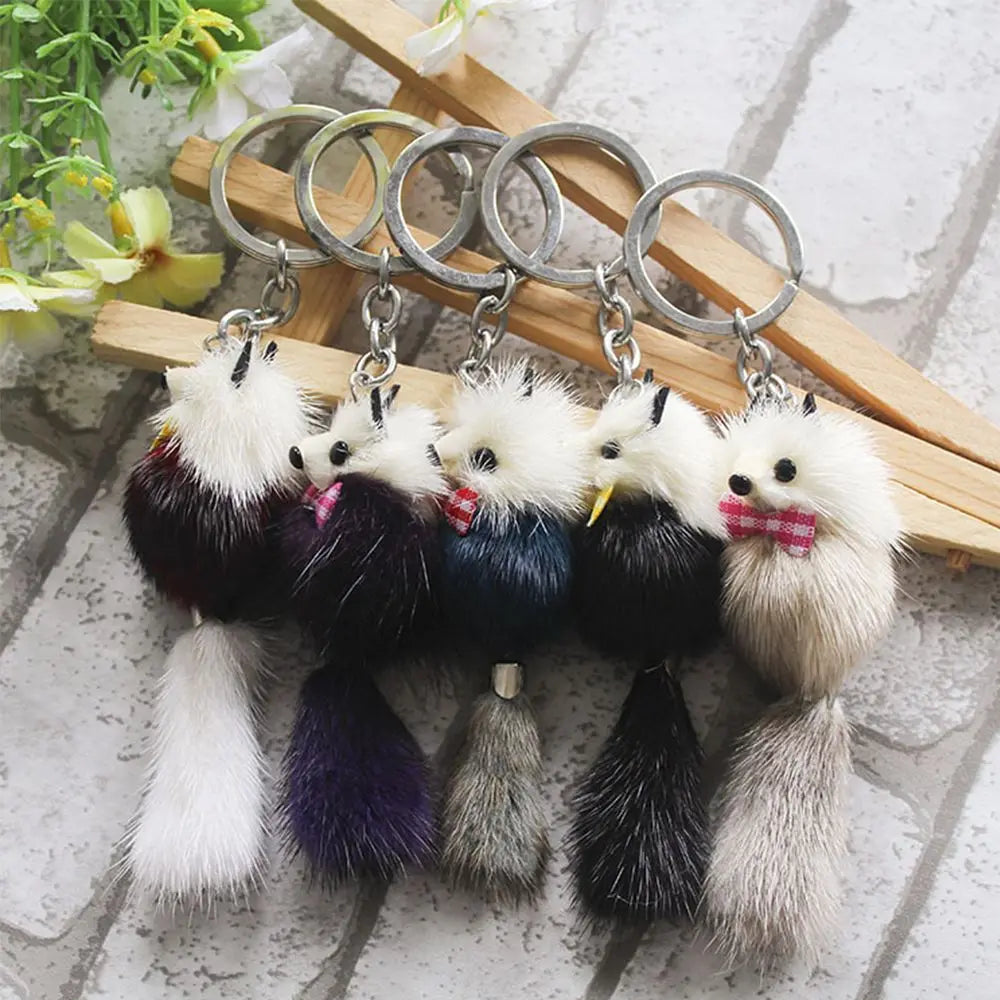 Women Cute Pom Accessories Pendant Car Keyring Backpack Mink Fur Key Ring Key Chains Keychain