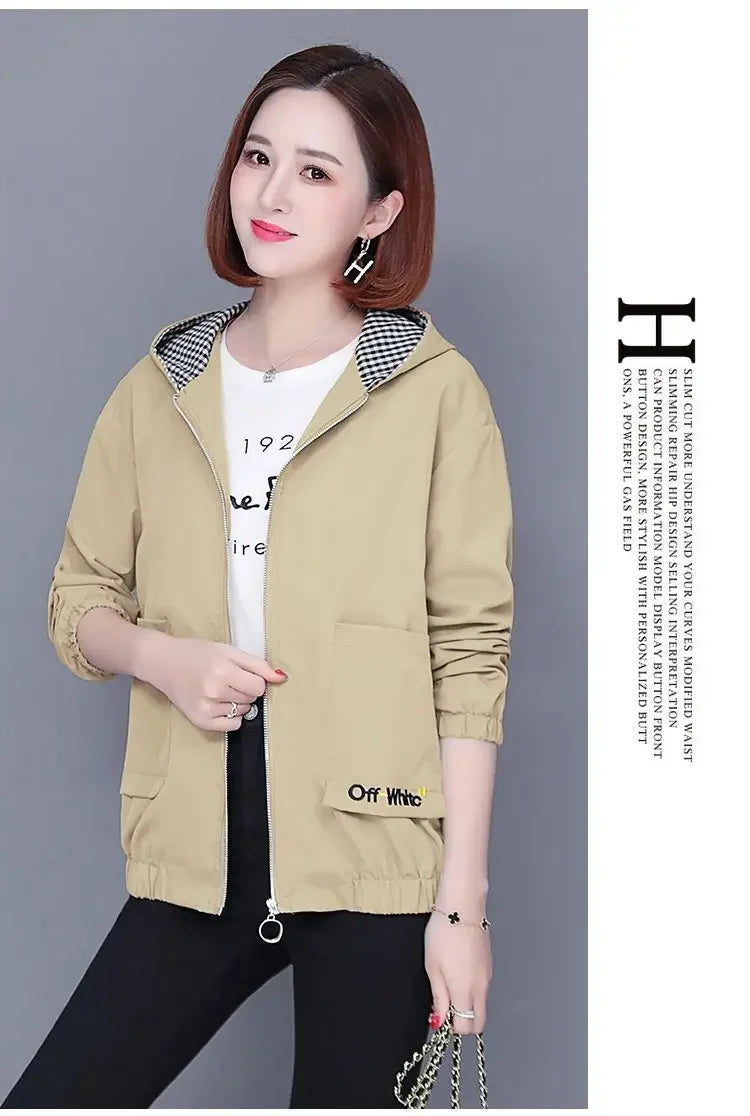 Women'S Clothes Spring Autumn Jacket Top 2025 New Women Windbreaker Korean Loose Casual Hooded Jacket Ladies All-Match Coat