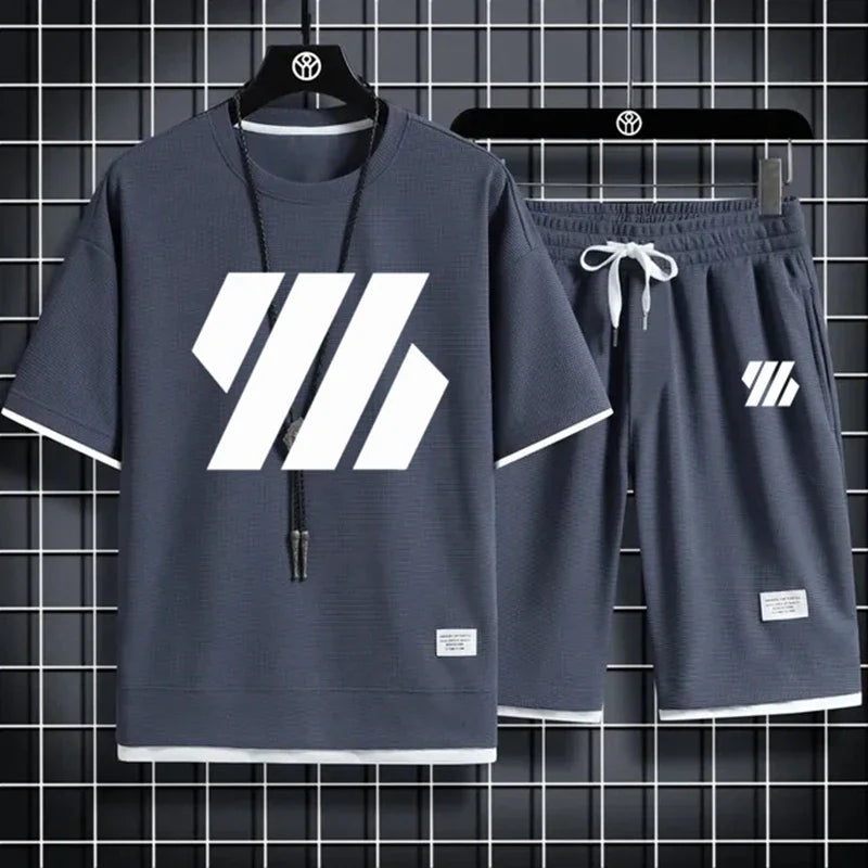 Mens Sports Suit Fashion Short Sleeve Tracksuit Men Suits Summer Men's Two Piece Set Linen Fabric Casual T-Shirt and Shorts Set