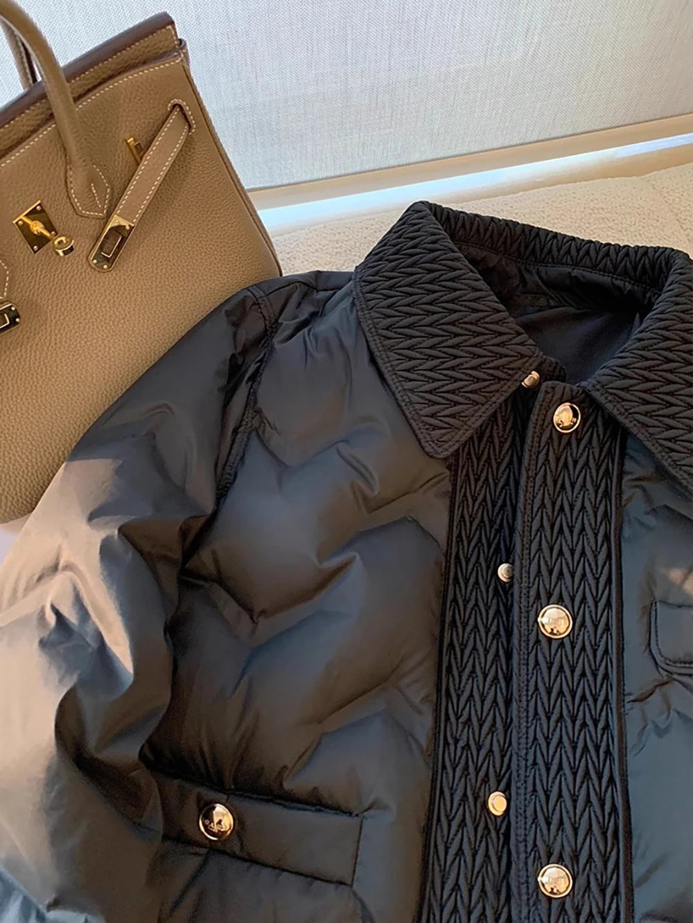 Women Cotton Padded Coats Autumn Winter Lightweight Fashion Turn-down Collar Quilted Jacket Outerwear Female Warm Overcoats