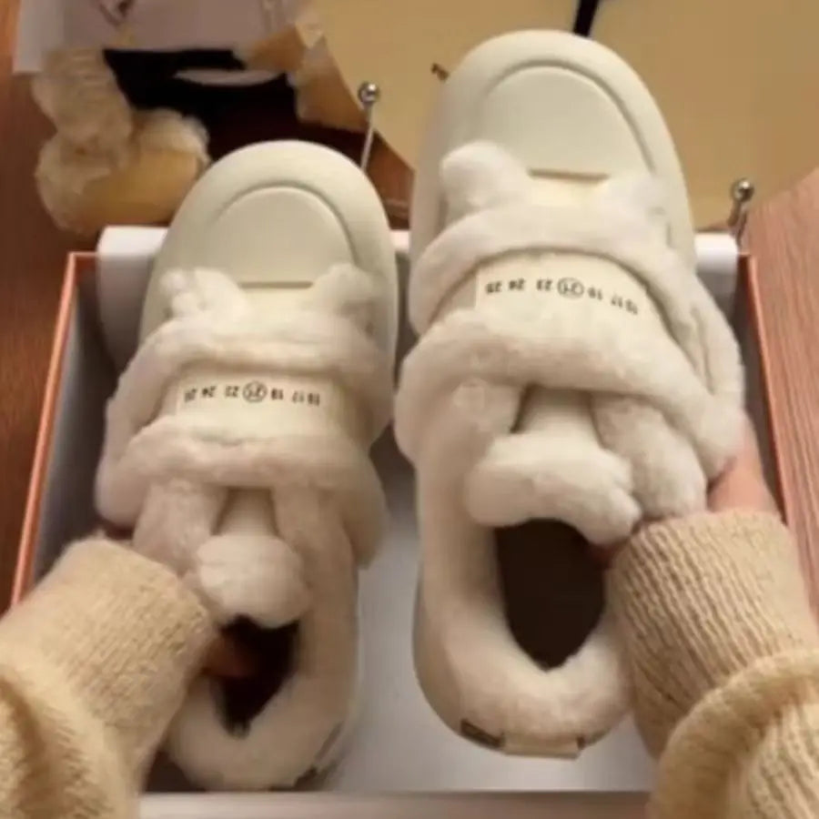 Shoes Woman 2025 Casual Female Sneakers Clogs Platform Autumn Shallow Mouth Round Toe British Style Loafers Fur New Creepers Fal