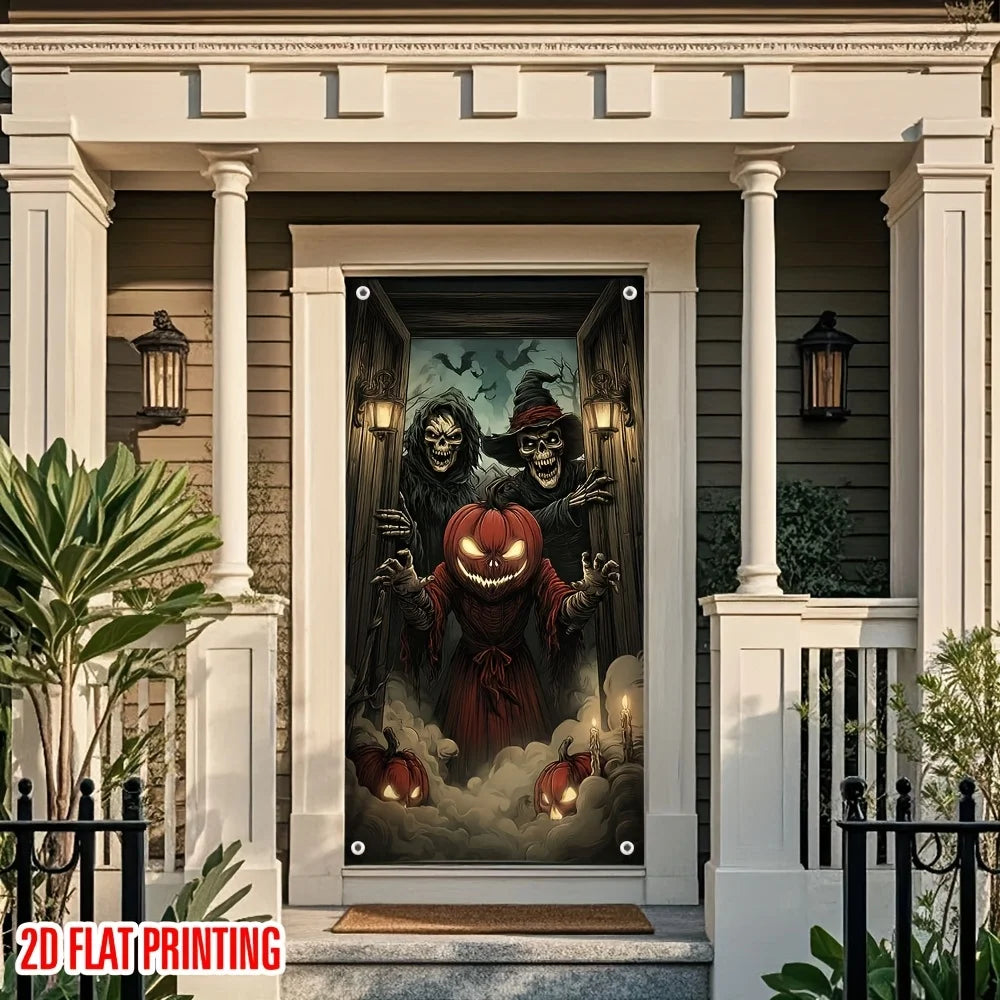 1 Halloween curtain - Ghost Skull Pumpkin decoration - indoor and outdoor hanging decoration, haunted house decoration