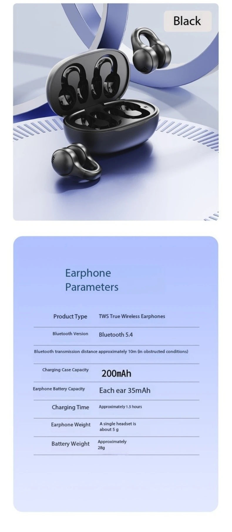 New Mirror Surface Digital Display Soft Silicone Ear Clip Wireless Bluetooth Headphones with Noise Reduction, High-Definition, Lossless for Sports