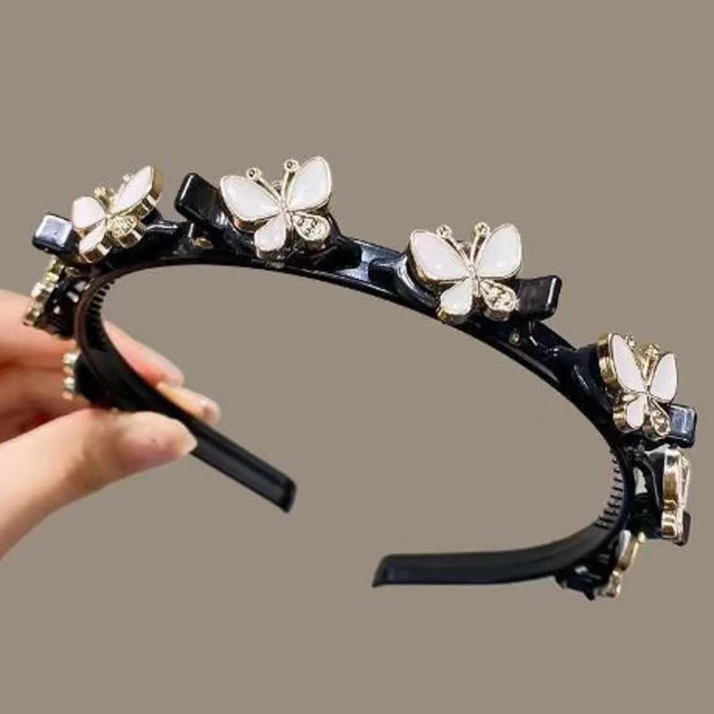 Hair Accessories Elegant Hair Bands with Clips Shiny Sweet Women Butterfly Hair Hoop Hair Weaving Tool Headwear Hairband Gifts