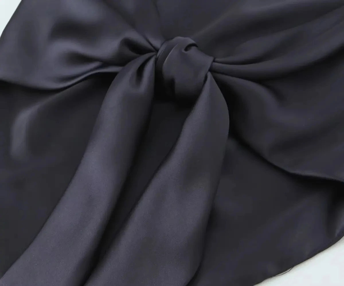 HH Elegant Solid Silk Texture Suit For Women Backless Lace Up Tube Top+High Waist Wide Leg Pants Women's Summer Fashion Set