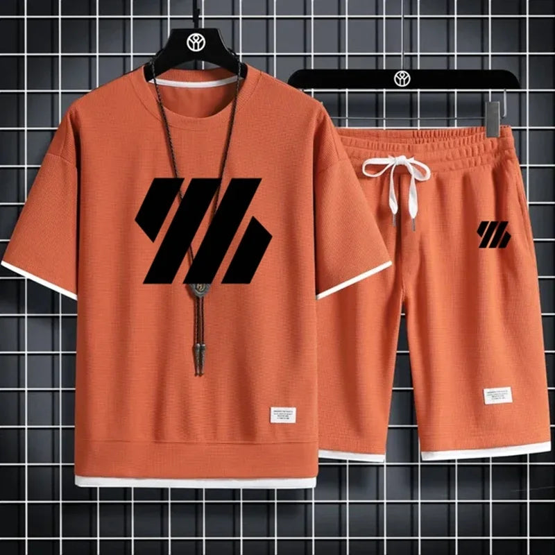 Mens Sports Suit Fashion Short Sleeve Tracksuit Men Suits Summer Men's Two Piece Set Linen Fabric Casual T-Shirt and Shorts Set