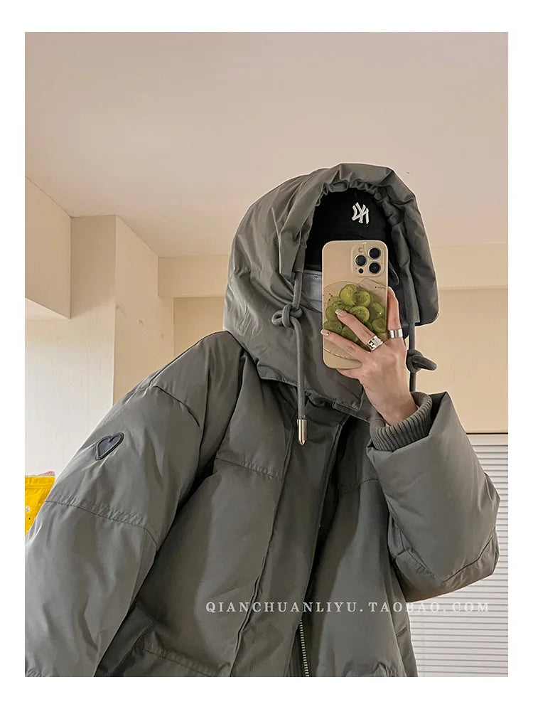 Women's Down Cotton Jacket Hooded Coat Winter Cotton Comfortable Thick Warm Love Embroidery Loose Jacket Snow Coat Clothing