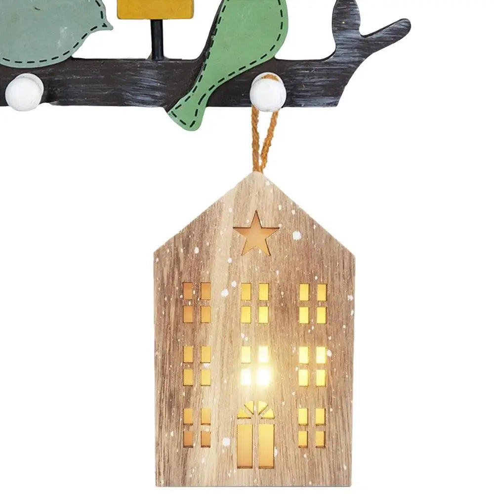 Christmas Wooden House Decor Creative House Shape Light Up Hanging Ornament Christmas Party Supplies Indoor Home Decoration