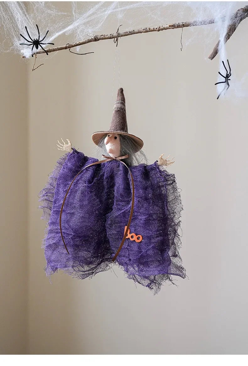Halloween Party Decoration Mesh Pumpkin Boo Black Hat Witch Doll Ghost Pendants Happy Halloween Day 2025 Haunted House Favor