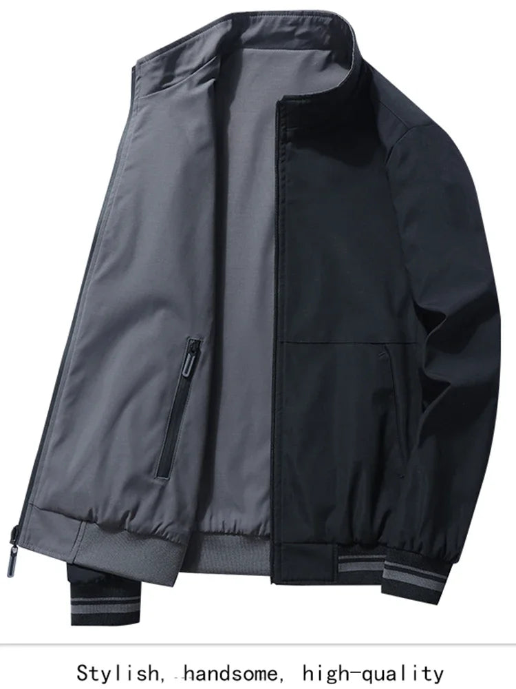 Business Jacket Men New Fashion Trend Spring Autumn Double-Sided Comfortable Jackets Versatile Stand Up Collar Workwear Coat Man