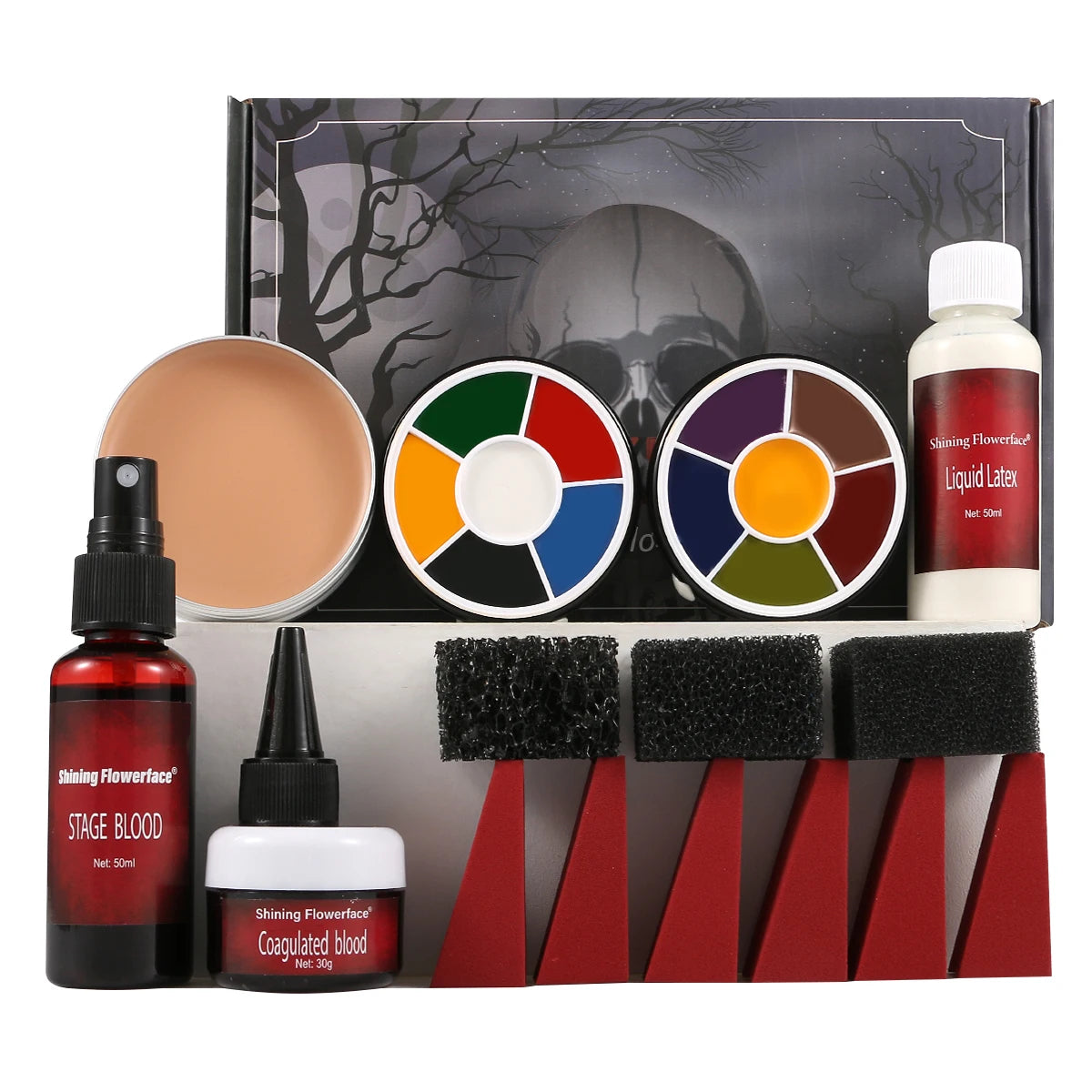 Halloween Makeup Kit Special Effect SFX with Blood Oil-Based Face Paint Skin Wax And Accessories like Sponges Spatula Brushes
