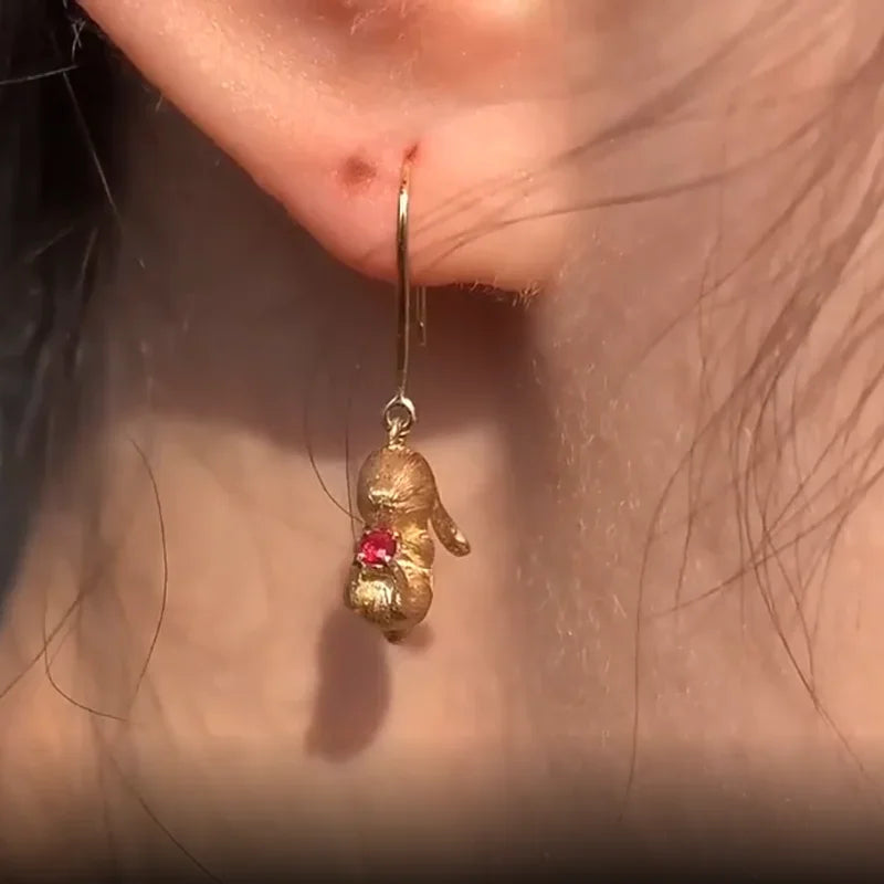 Cute and Exquisite Rabbit Jewelry Sets New in Fun Matte Ancient Gold Craft Earrings for Women Ring Necklace Gifts to Girlfriend