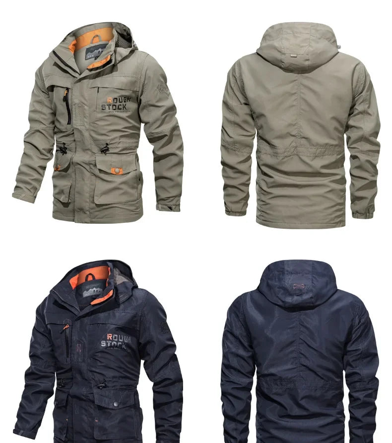 Men Cargo Hooded Casual Military Jacket Men Fashion Windproof Bomber Mens Jacket New Winter Windbreaker Pilot Coat Men Clothing
