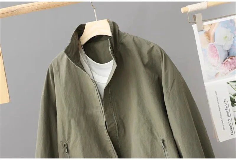 Women Short Jacket Spring Autumn New Casual Femme Windbreaker Stand Collar Tooling Jacket Basic Zipper Coat Tops Gabardina Mujer