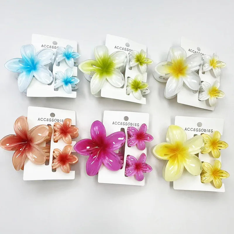 3Pcs/Set Sweet Flower Colroful Gradient Hair Claws Ponytail Cip Clamp Barrettes Hairpins For Women Girl Beach Hair Accessories