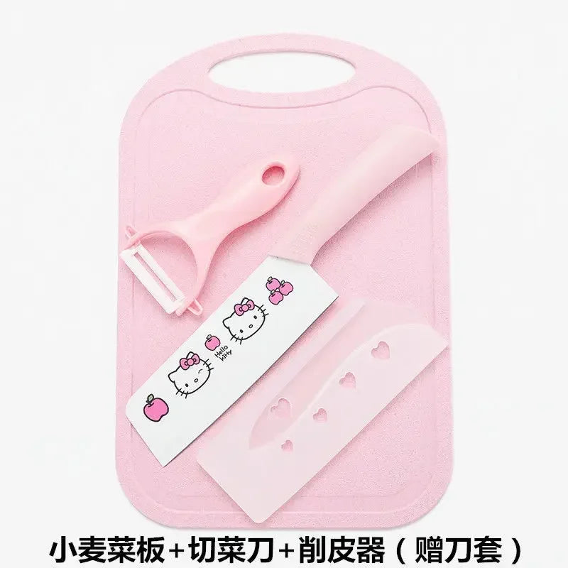 Sanrio  animation peripheral cartoon Kawaii Hello kitty anti-rust kitchen knife cutting board set creative fruit knife wholesale