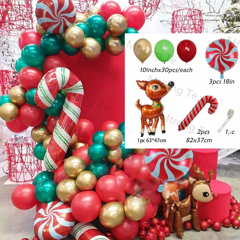 Christmas Decoration 2023 Balloon Red Green Arch Garland Kits Candy Balloons Santa Claus Merry Christmas Party New Year Decor
