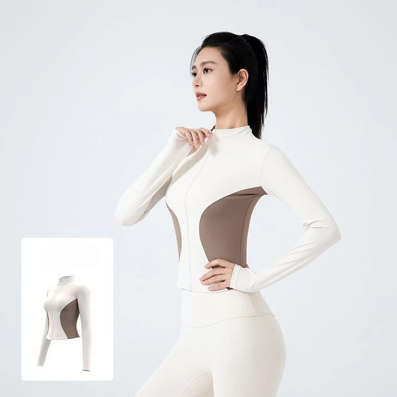Women's Fitness Suit for External Wear Color Blocking Slimming and Slimming Quick Drying Yoga Jacket Running Sports Sweatshirt