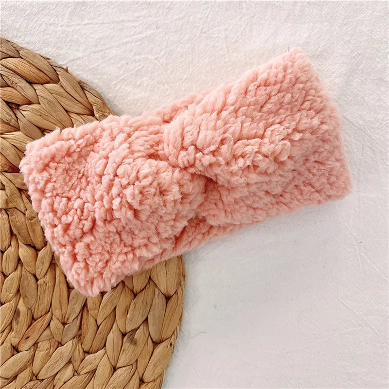 Winter Headband for Mother Girls Hair Accessories Teddy Fabric Head Wrap Soft Twist Knot Turban Ear Warmer Vintage Hairbands