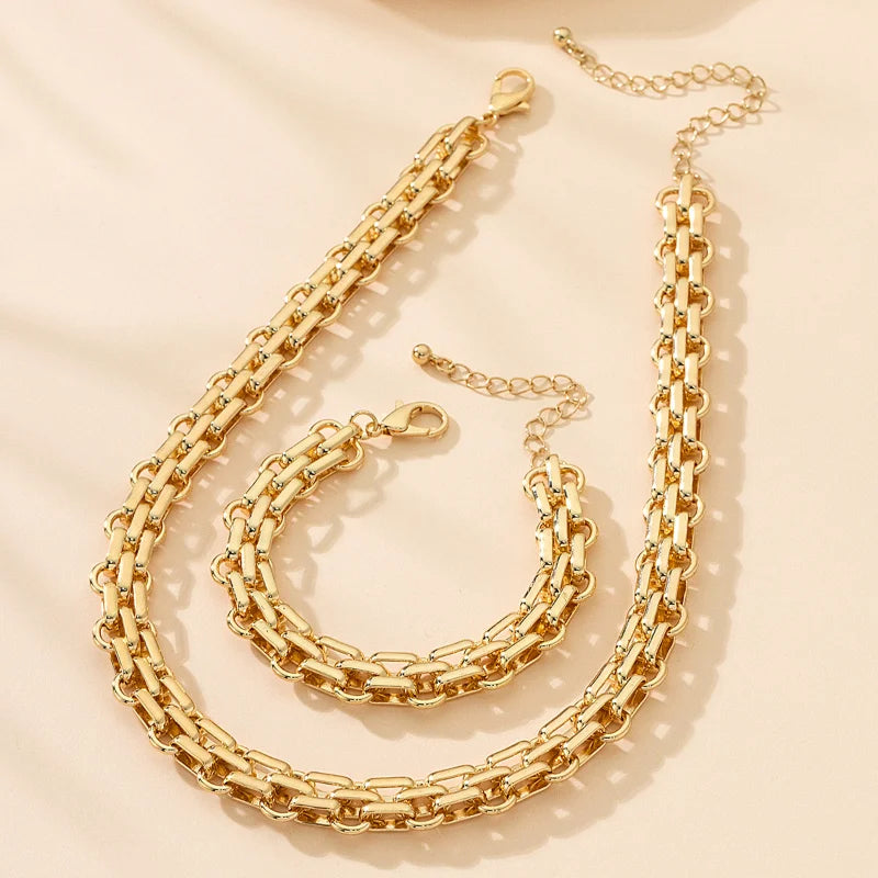 Jewelry Set for women girls Exaggerated Personality Metal Bracelet Necklace holiday party gift fashion ES013