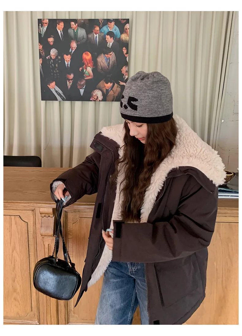 Women Parkas Short Coats Jackets Turn Down Collar Thick Warm Y2k Streetwear Elegant Jacket Work Coat Autumn Winter 2025