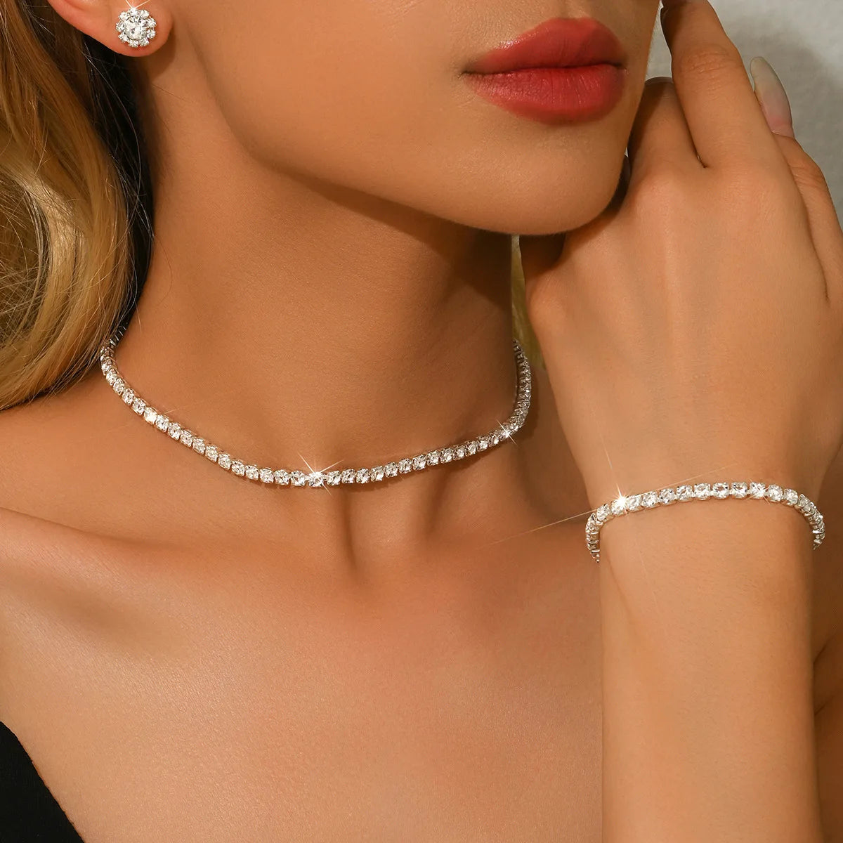 Bridal Accessories Set, Fashionable Necklace, Earrings, Bracelet, Women's Three-Piece Set, Elegant Evening Dress Accessories, Wedding Accessories