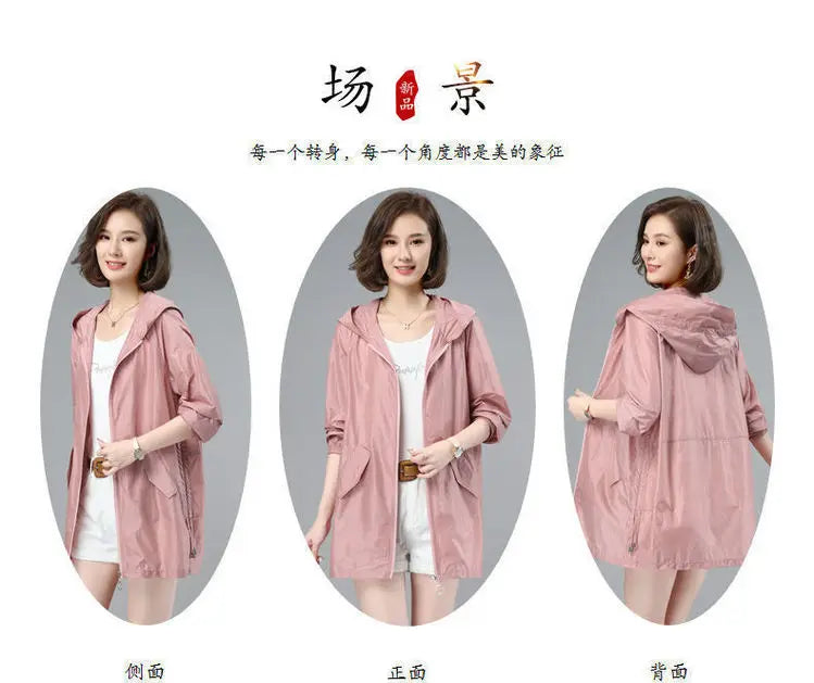 Women Thin Jacket New Sun UV-proof Hooded Coat Outdoor Long Sleeve Female 2023 Summer Windbreaker Casual Outerwear Top